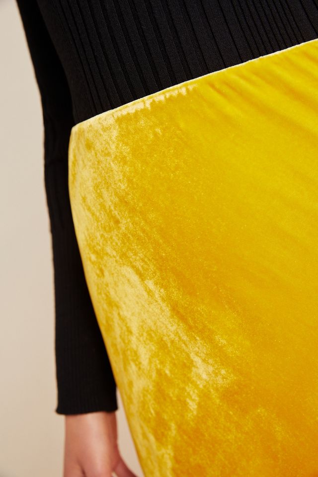 Anthropologie yellow velvet skirt hotsell