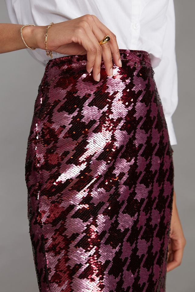 Sequin houndstooth pencil outlet skirt