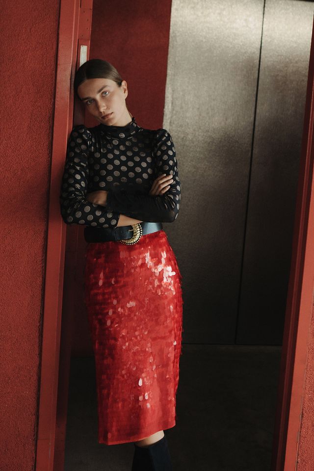 Long red sequin outlet skirt