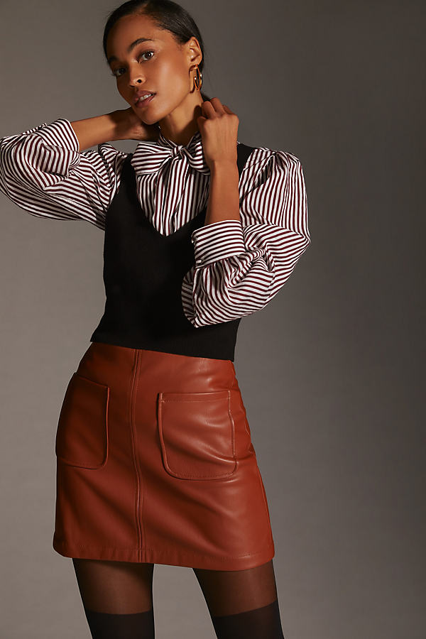 Maeve Faux Leather A-Line Mini Skirt