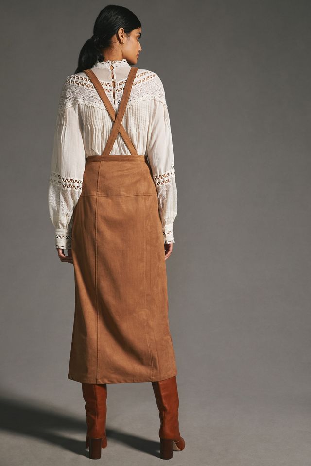 By Anthropologie Faux Suede Pinafore Skirt #1