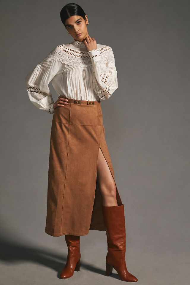 Anthropologie faux 2025 suede skirt