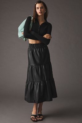 The Somerset Collection By Anthropologie The Somerset Faux Leather Midi Skirt In Black