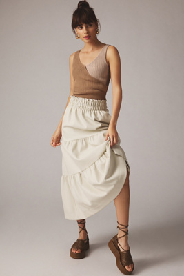 The Somerset Collection By Anthropologie The Somerset Faux Leather Midi Skirt In White