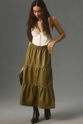 The Somerset Collection By Anthropologie The Somerset Maxi Skirt: Faux Leather Edition In Green