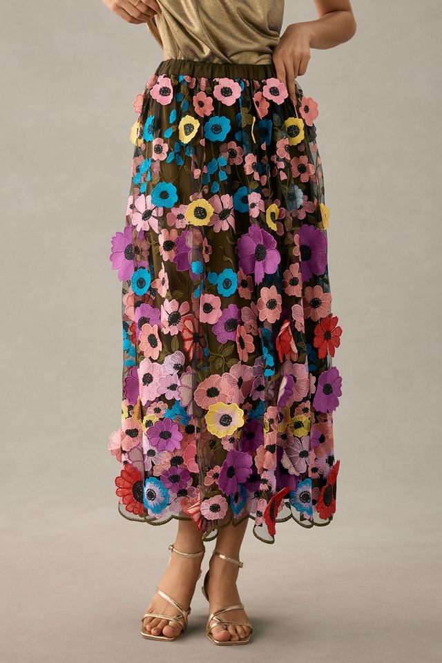 Maeve Floral Appliqué Skirt | Anthropologie