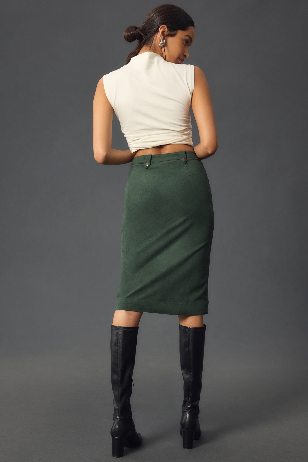 Maeve Slim Slit Moto Midi Skirt