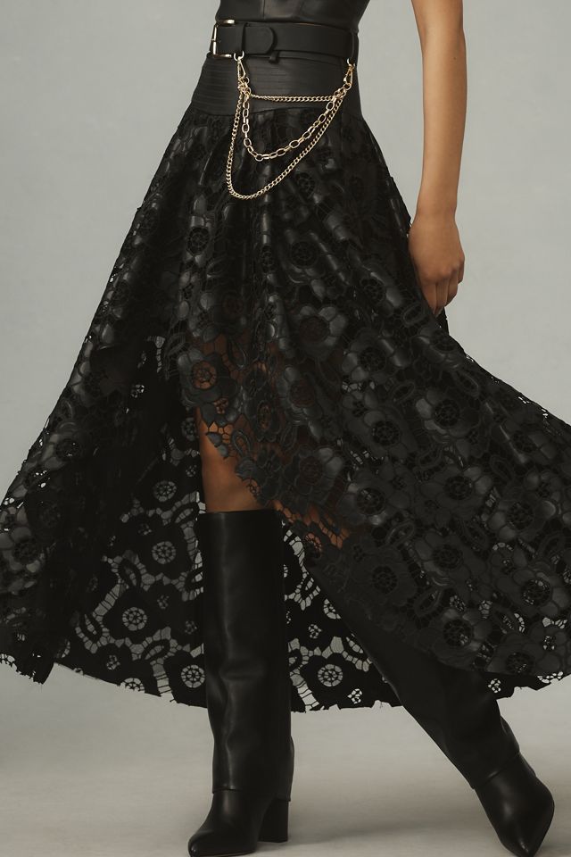 By Anthropologie Faux Leather Cutwork High-Low Skirt #1