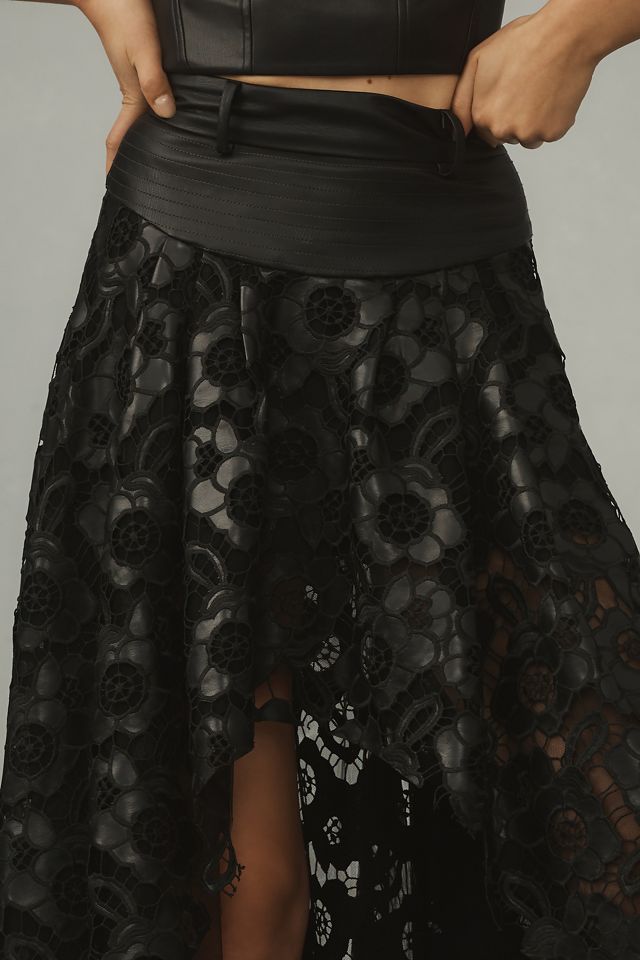 By Anthropologie Faux Leather Cutwork High-Low Skirt #3