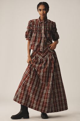 Shop Maeve Drop-waist Taffeta Maxi Skirt In Multicolor