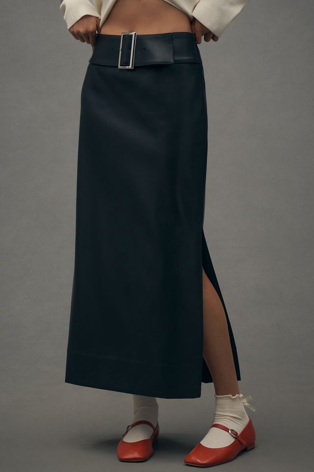 By Anthropologie Belted Faux-Leather Skirt #1