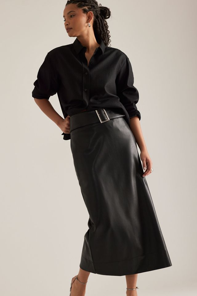 By Anthropologie Belted Faux-Leather Skirt #6