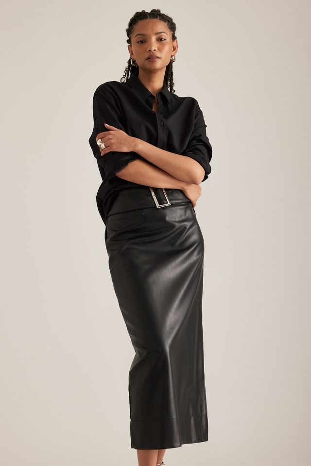 By Anthropologie Belted Faux-Leather Skirt #7