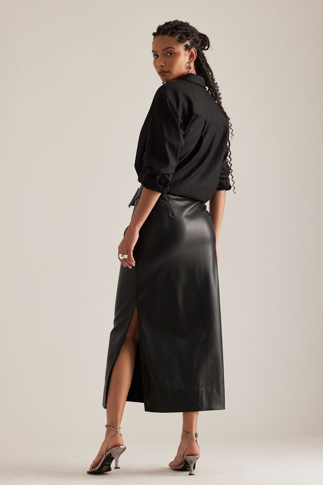 By Anthropologie Belted Faux-Leather Skirt #9