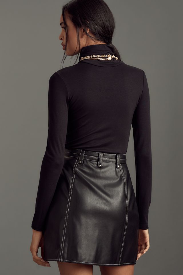 Maeve Faux-Leather Button-Front Belted Mini Skirt #2