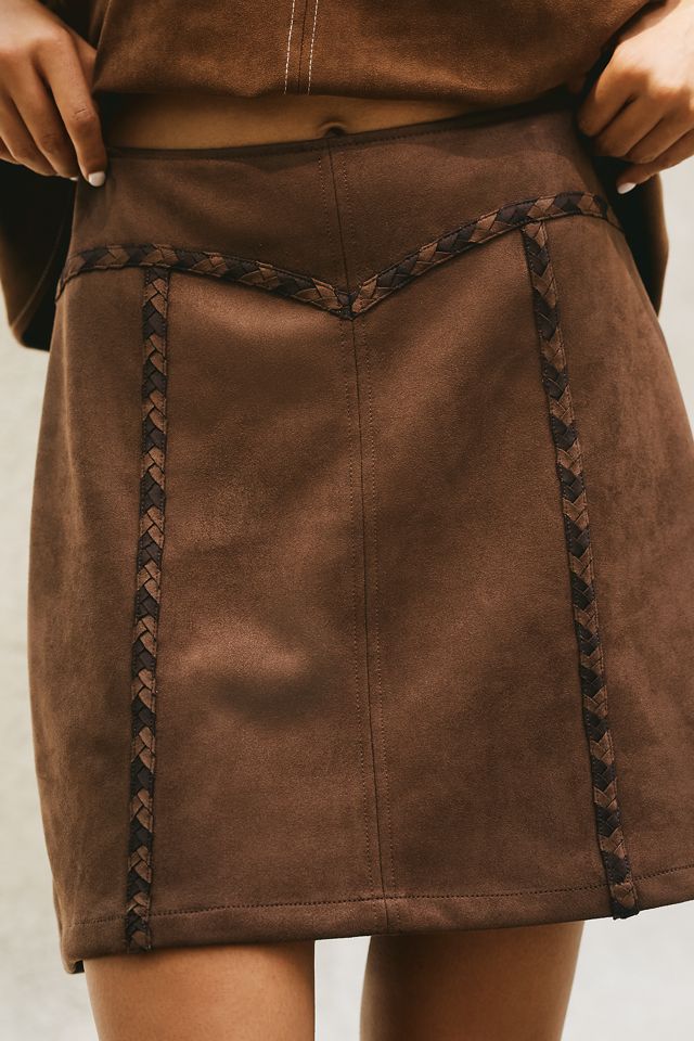 Maeve Faux-Suede Whipstitch A-Line Mini Skirt #1