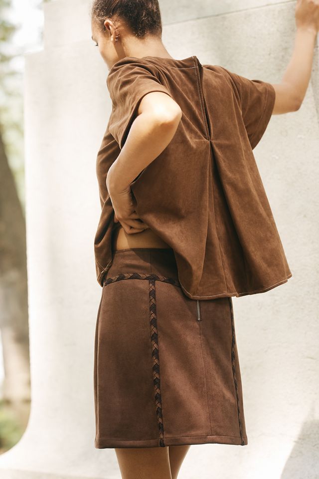 Maeve Faux-Suede Whipstitch A-Line Mini Skirt #2