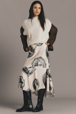 Maeve Bias-Cut Satin Midi Skirt