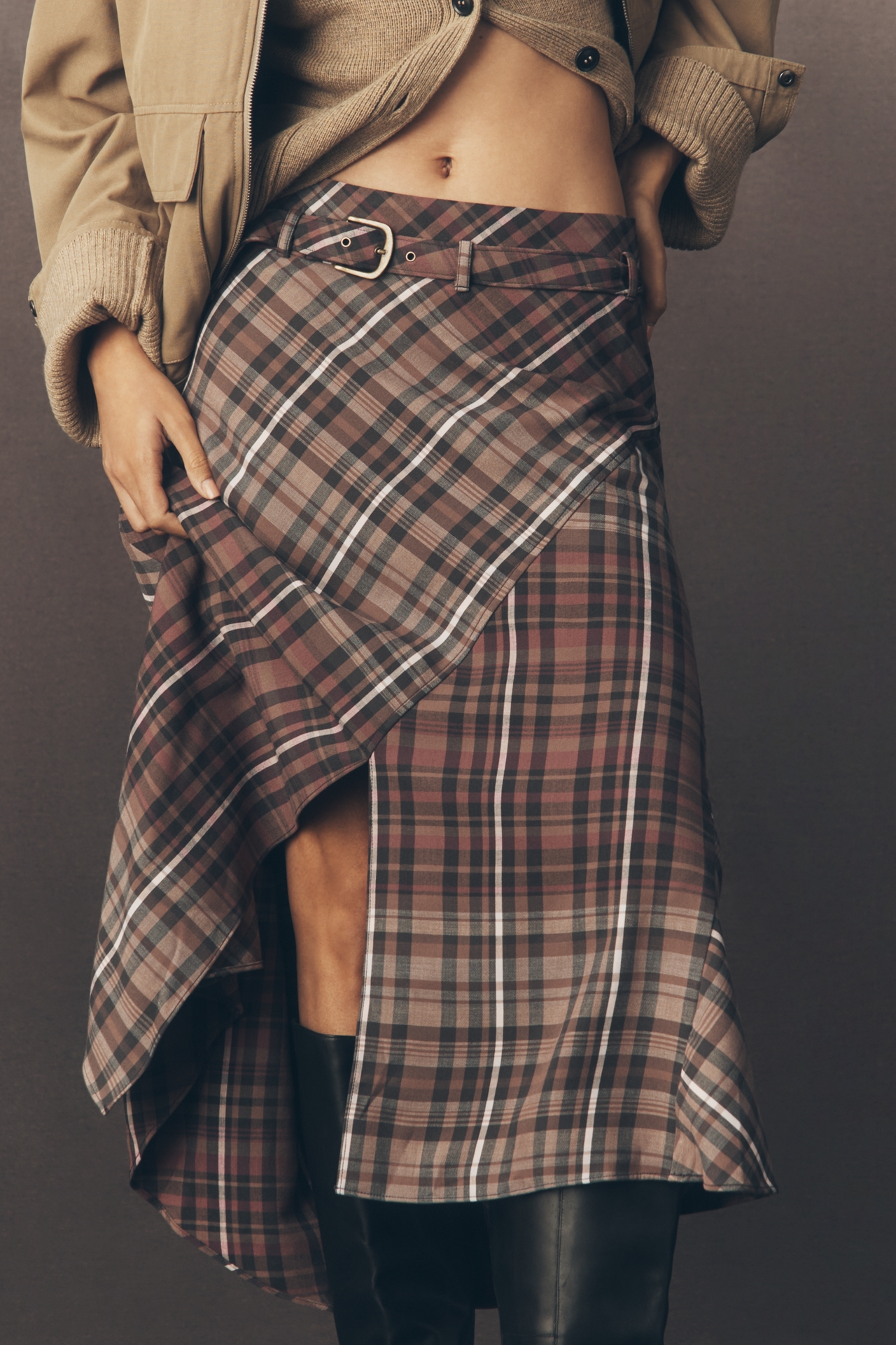 By Anthropologie Asymmetric Hardware Wrap Midi Skirt