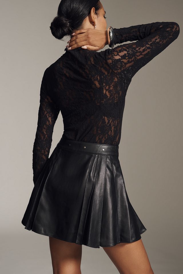 By Anthropologie Faux-Leather Pleated Hardware Mini Skirt #4
