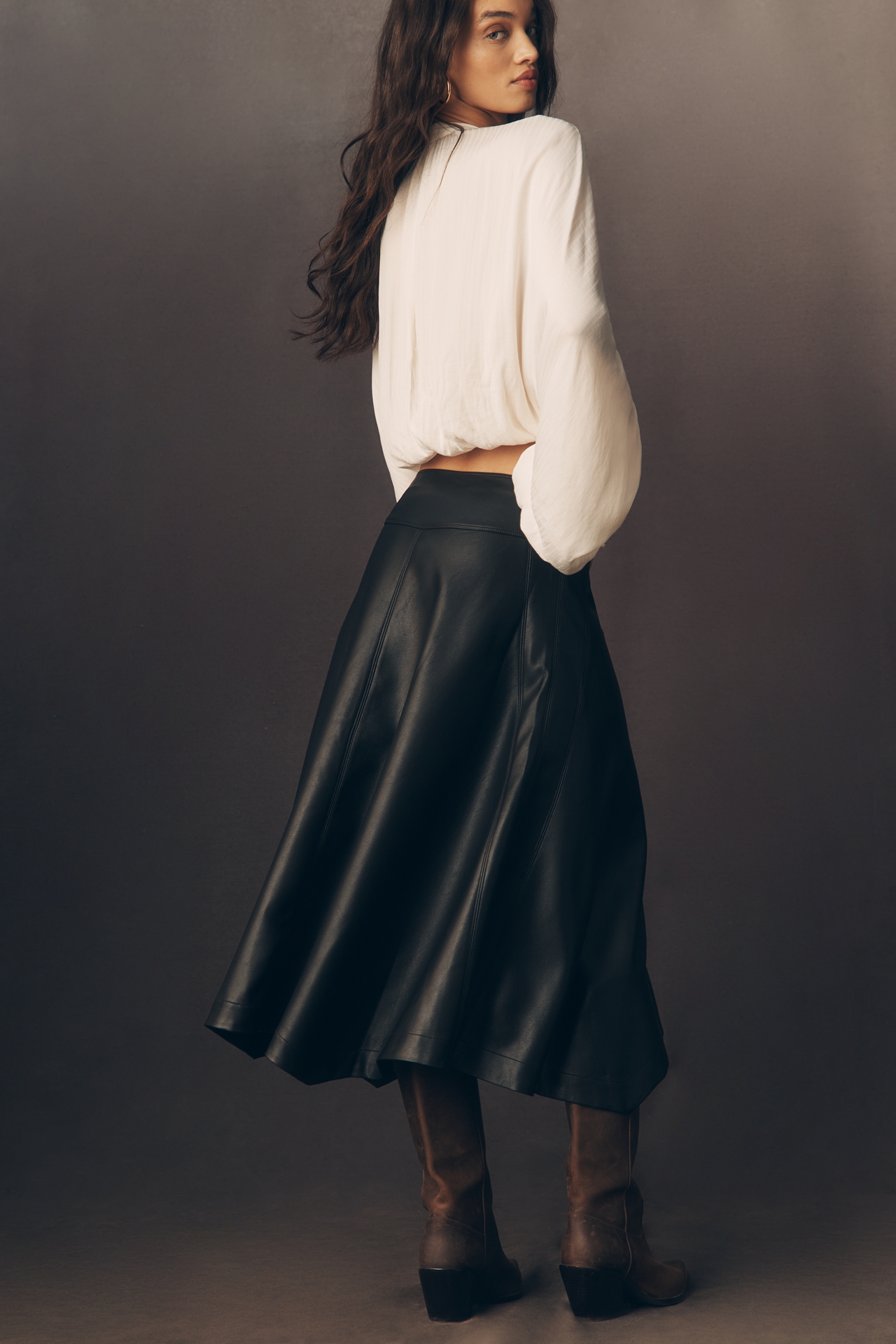 By Anthropologie Faux Leather Midi Skirt