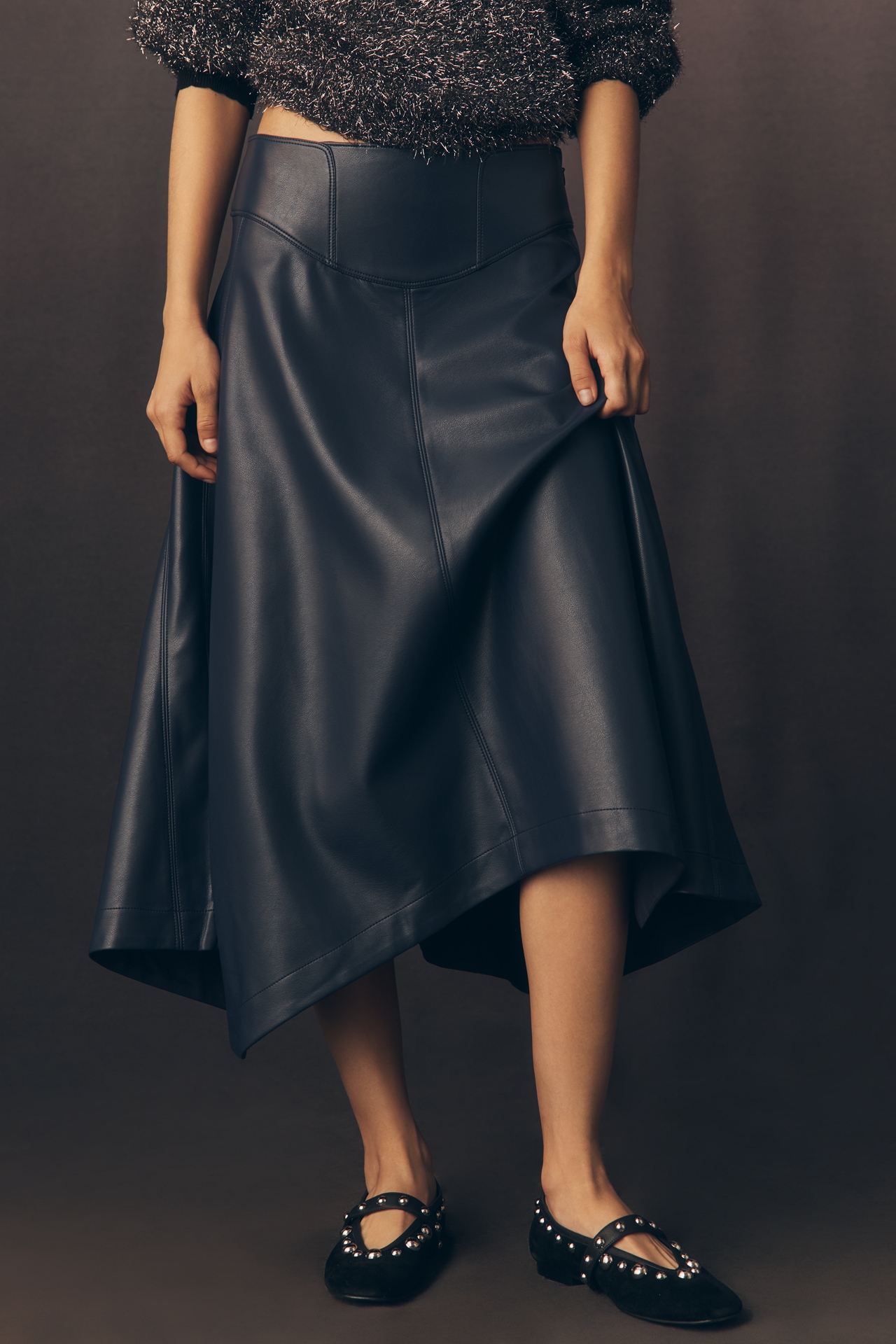 By Anthropologie Faux Leather Midi Skirt