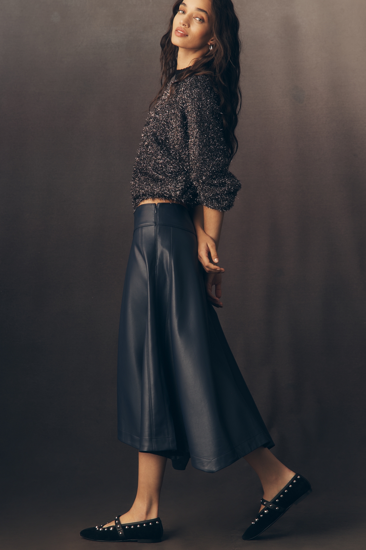 By Anthropologie Faux Leather Midi Skirt