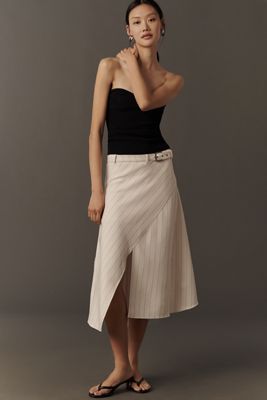 By Anthropologie Asymmetric Midi Wrap Skirt 