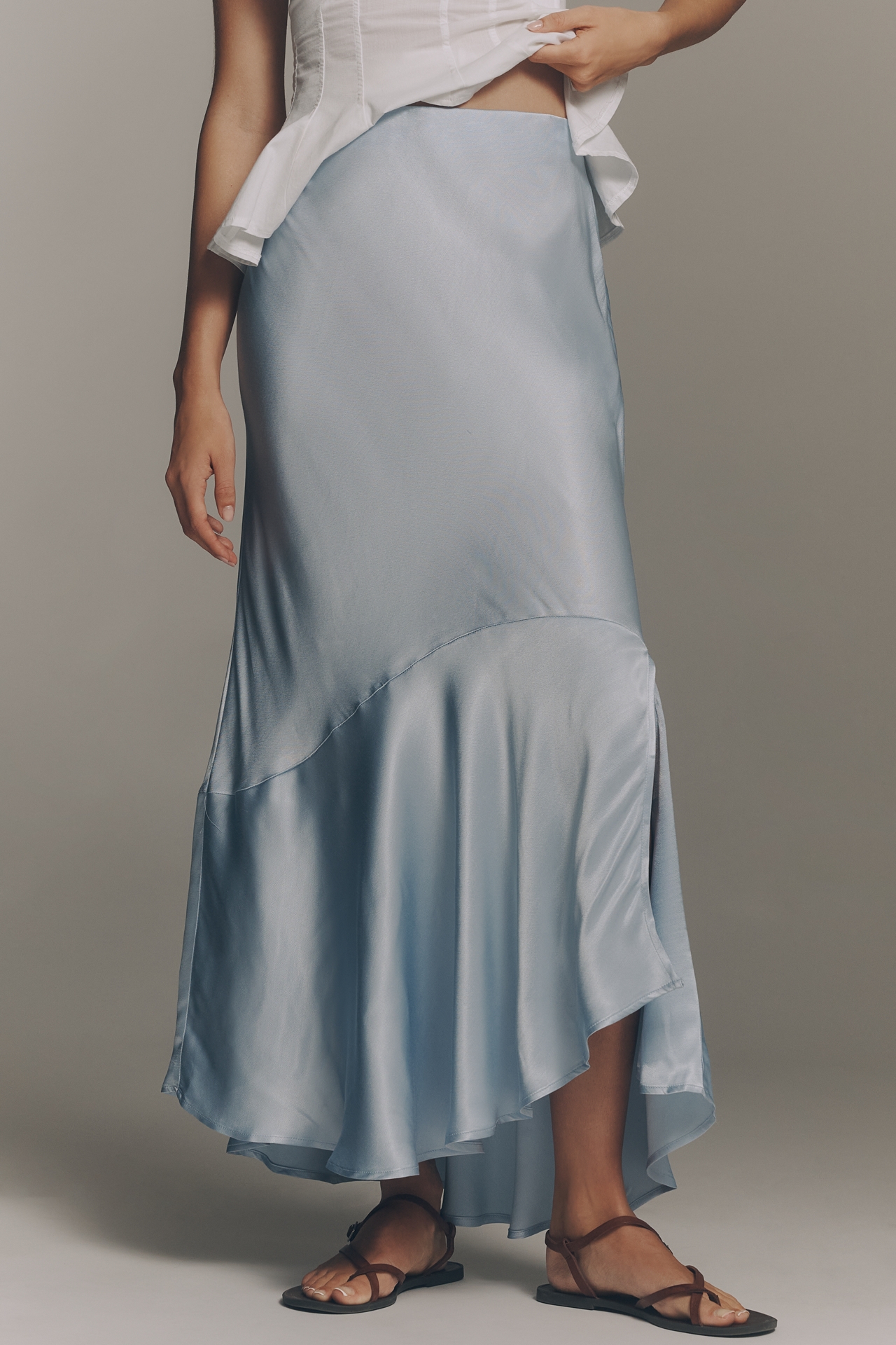 Maeve Satin Asymmetric Midi Skirt