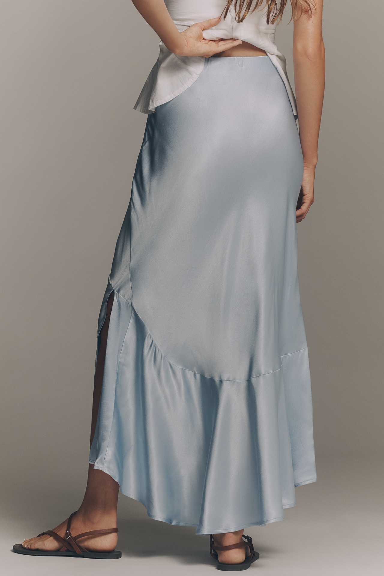 Maeve Satin Asymmetric Midi Skirt