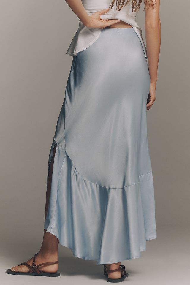 Maeve Satin Asymmetric Midi Skirt | Anthropologie