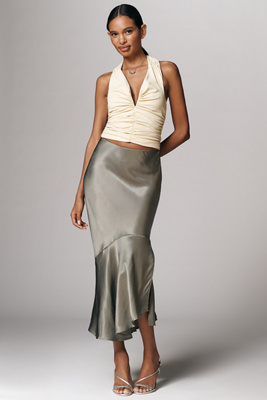 Satin Asymmetric Midi Skirt