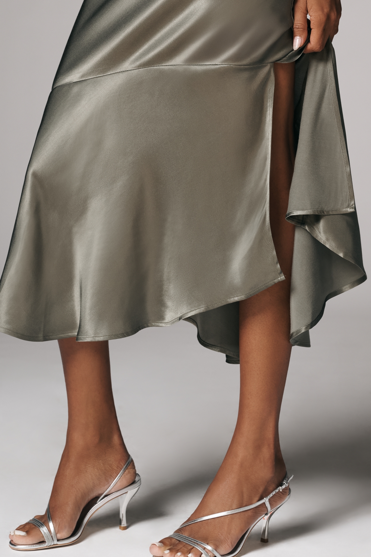 Maeve Satin Asymmetric Midi Skirt