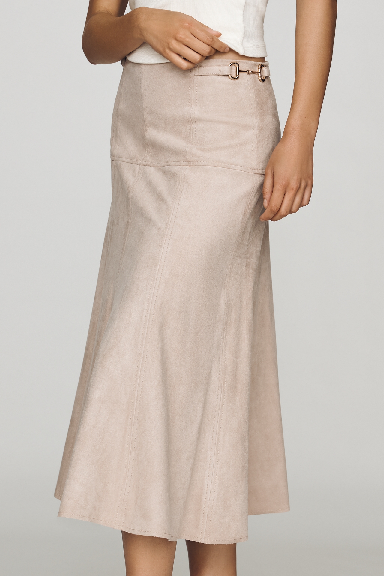 Maeve Twyla Paneled Faux Suede Midi Skirt