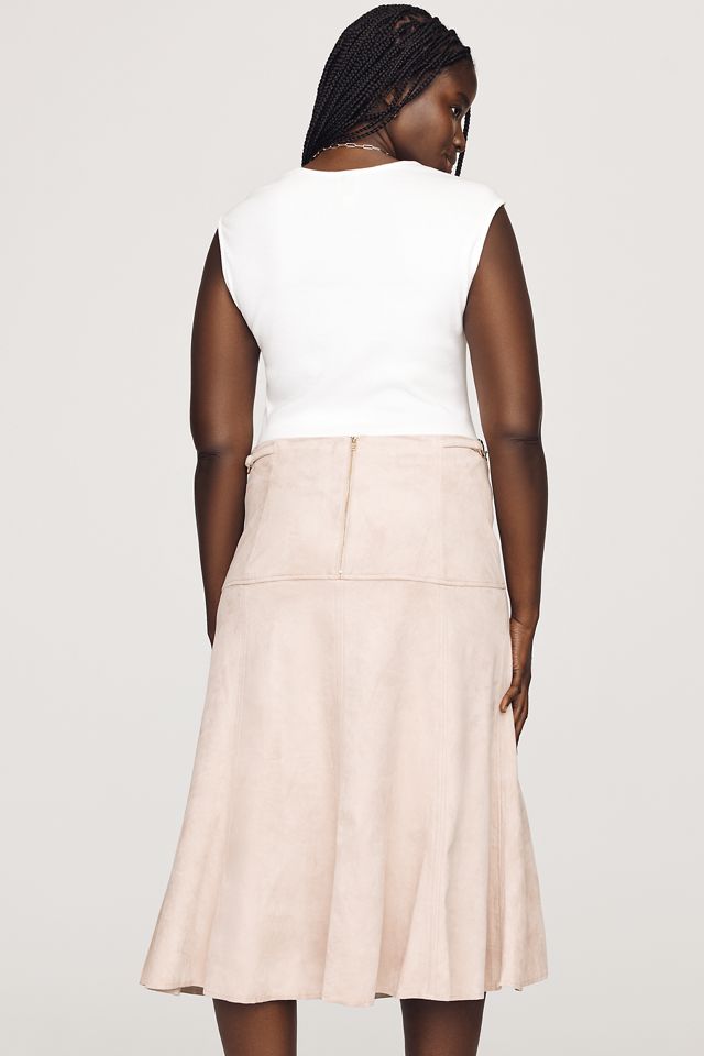 Maeve Twyla Paneled Faux Suede Midi Skirt #7