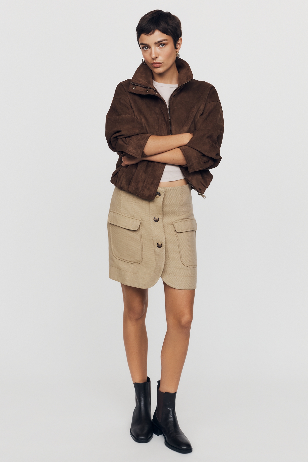 Maeve Layered Suiting Mini Skirt