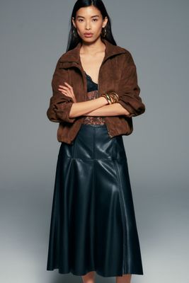 Maeve Twyla Paneled Faux Leather Midi Skirt