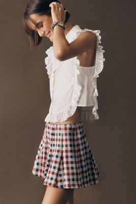 Maeve Plaid Godet Midi Skort