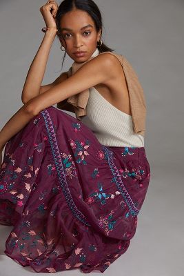 Let Me Be Embroidered Organza Midi Skirt | Anthropologie