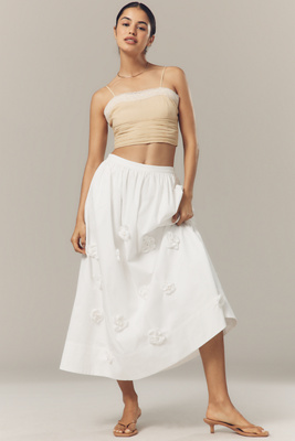 English Factory 3d Floral Midi Skirt In White