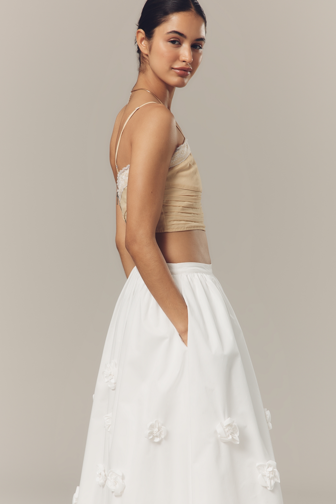 English Factory 3D Floral Midi Skirt