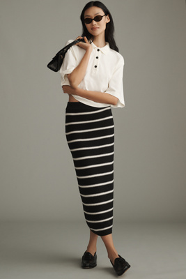 English Factory Fitted Knit Midi Skirt In Black