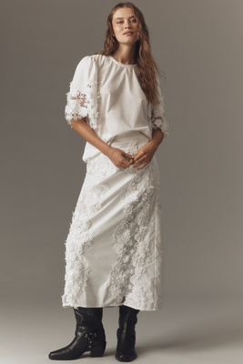 English Factory Lace-trim Midi Skirt In White