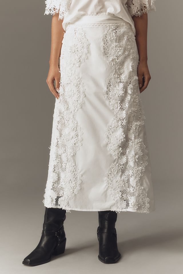 English Factory Lace-Trim Midi Skirt #1