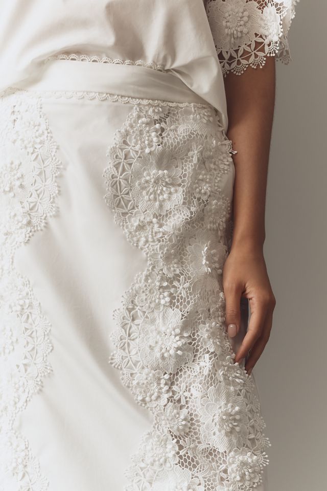 English Factory Lace-Trim Midi Skirt #2