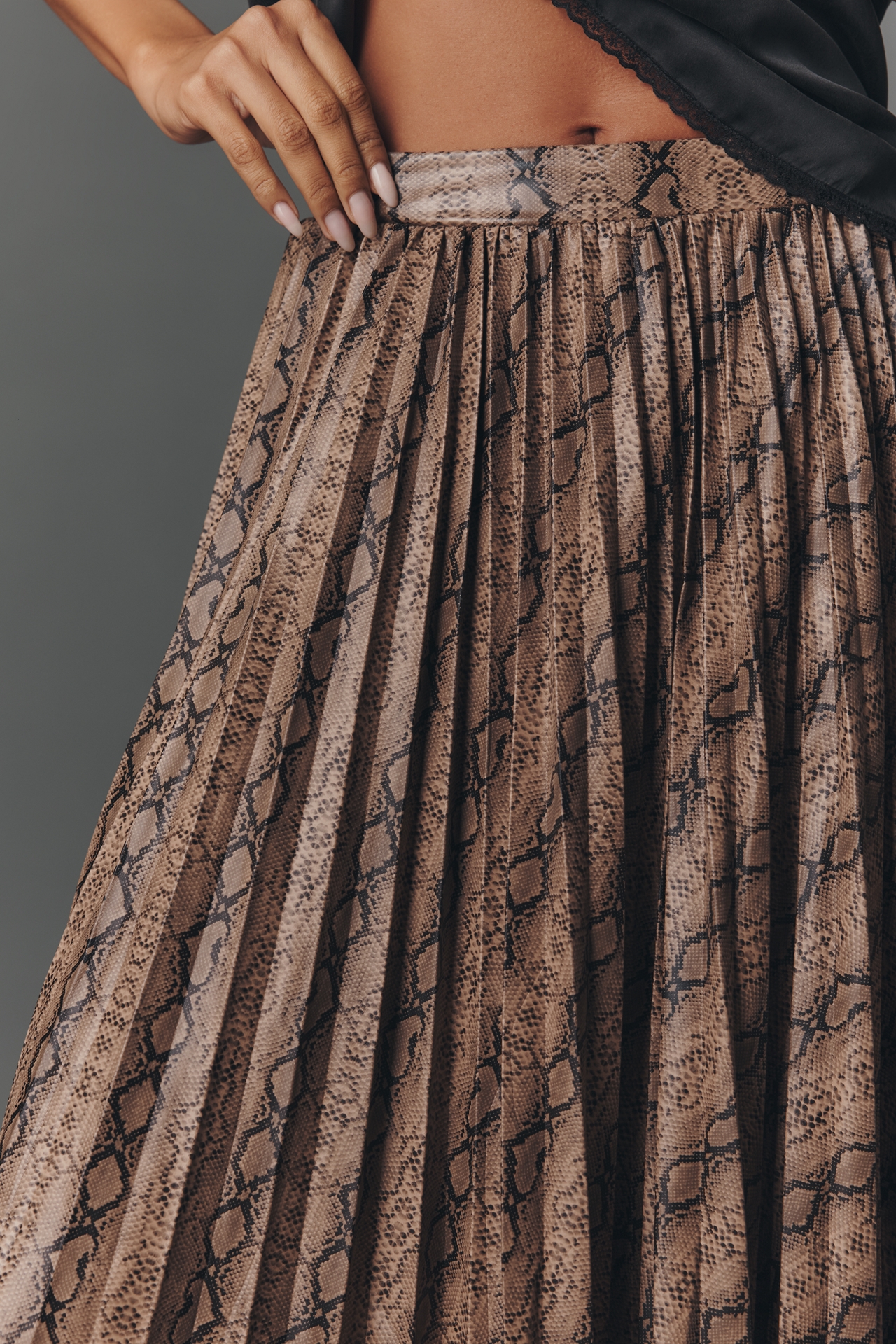 Endless Rose Animal Print Pleated Midi Skirt