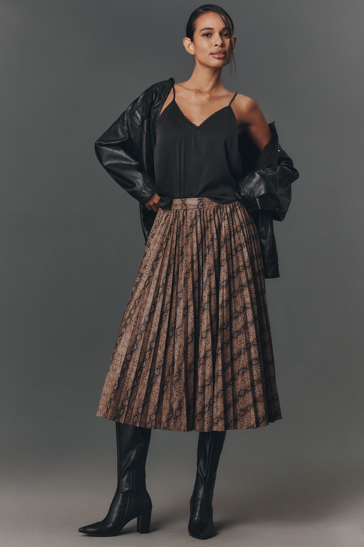 Endless Rose Animal Print Pleated Midi Skirt