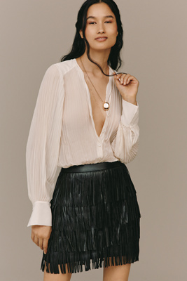 Endless Rose Faux-leather Fringe Mini Skirt In Black