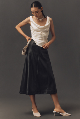 English Factory Faux-leather A-line Midi Skirt In Black