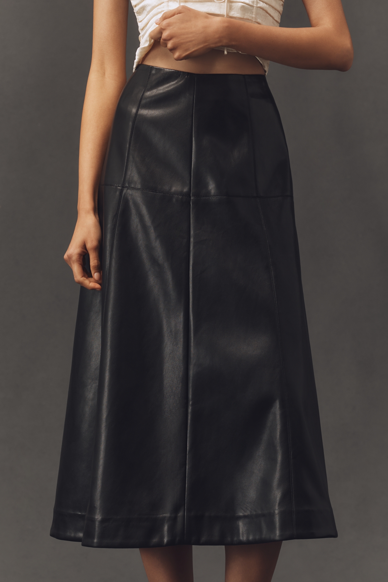 English Factory Faux-Leather A-Line Midi Skirt